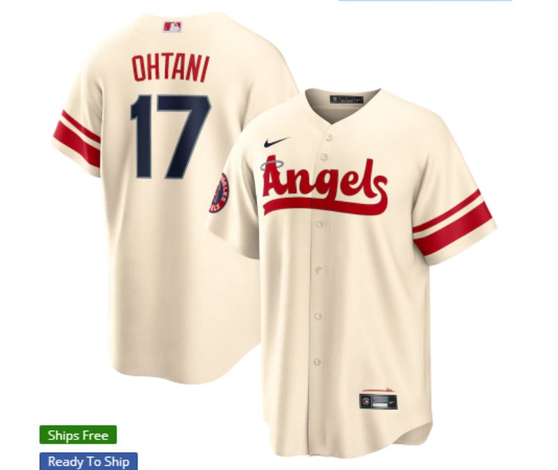 Men Los Angeles Angels 17 Ohtani Cream game 2022 Nike MLB Jersey